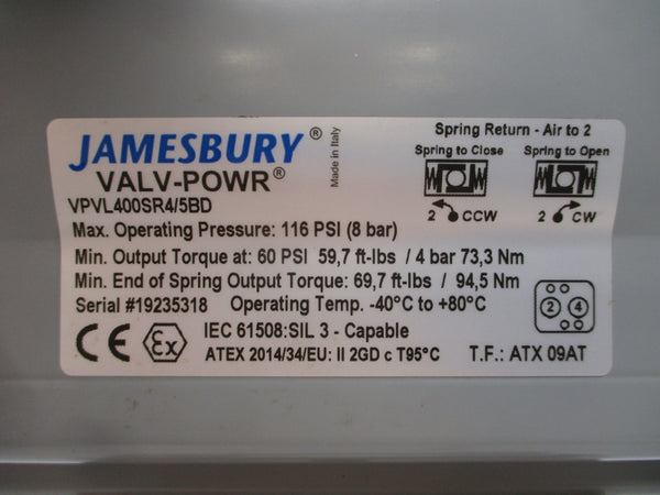 JAMESBURY 29150313600XTZ2C VPVL400SR4/5BD 170/275PSI 2" NSNP