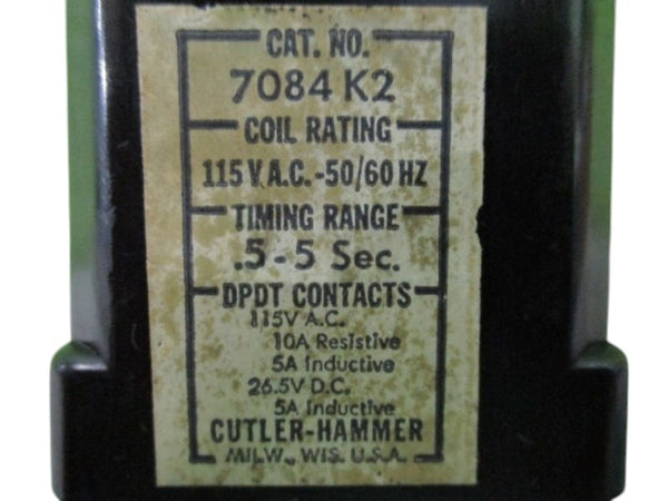 CUTLER HAMMER 7084K2 RELAY; RANGING: .5-5 SEC. UNMP