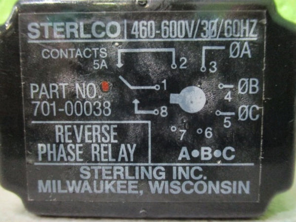 STERLING INCORPORATED 701-00038 REVERSE PHASE RELAY UNMP