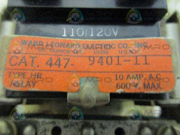 WARD LEONARD 447-9401-11 RELAY UNMP