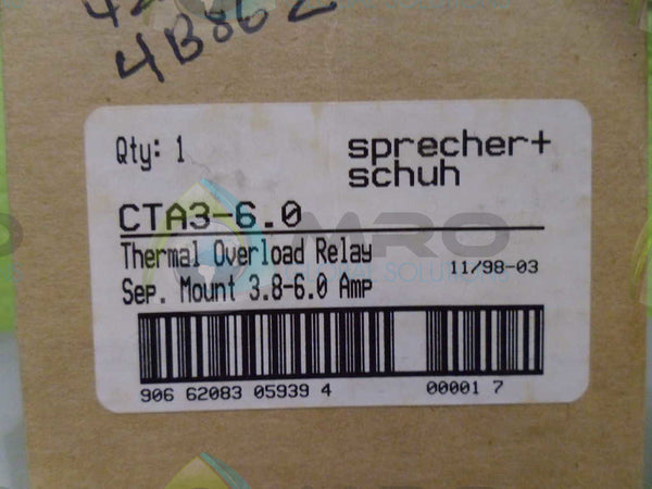 SPRECHER+SCHUH CTA3-6.0 OVERLOAD RELAY NSMP