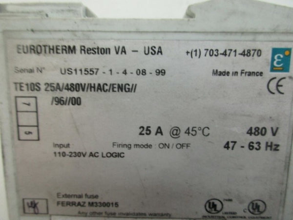 EUROTHERM TE10S25A/480V/HAC/ENG///96//00 SOLID STATE RELAY UNMP