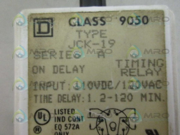 SQUARE D 9050-JCK-19 TIMING RELAY UNMP