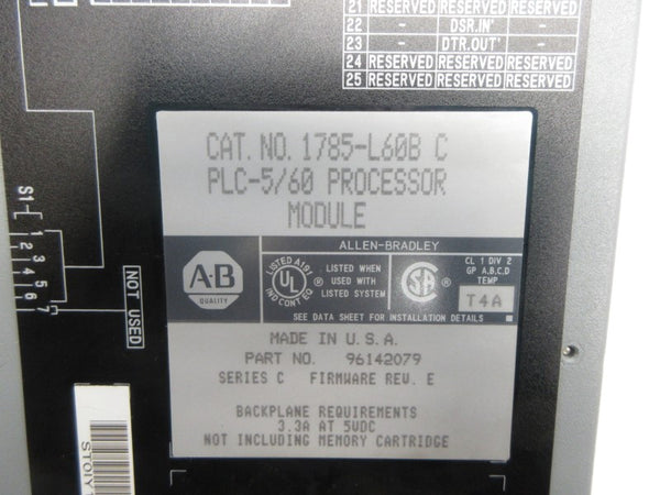 ALLEN BRADLEY 1785-L60B SER. C F/W E 5VDC 3.3A (NO KEY) REV. U2 NSNP