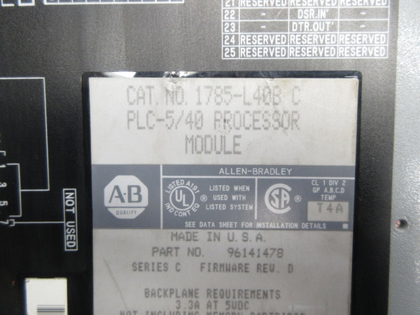 ALLEN BRADLEY 1785-L40B SER. C F/W D 5VDC 3.3A UNMP
