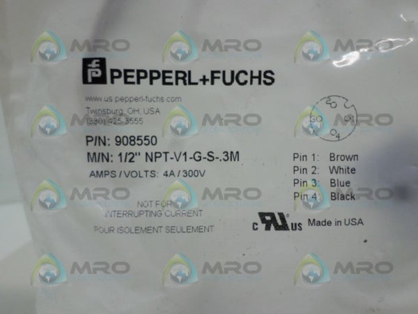 PEPPERL+FUCHS 1/2"NPT-V1-G-S-.3M 908550 MALE CONNECTOR NSMP