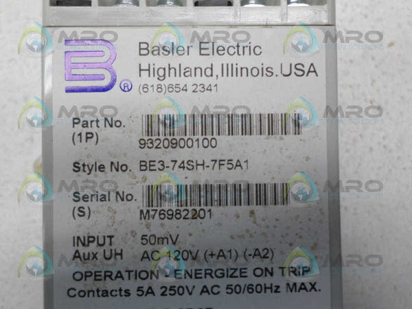 BASLER ELECTRIC BE3-74SH-7F5A1 9320900100 TRIP RELAY MODULE NSMP