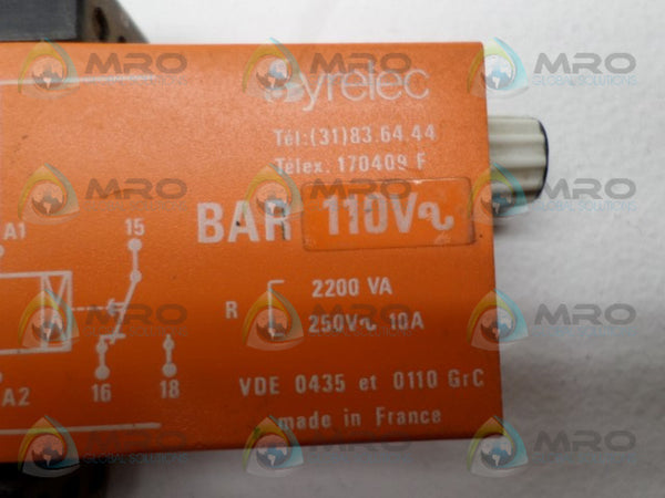 SYRELEC BAR110V TIME DELAY RELAY 110V UNMP