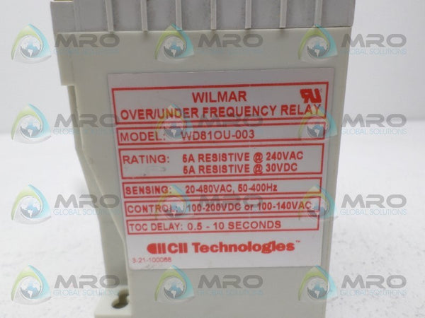 WILMAR WD81OU-003 OVER/UNDER FREQUENCY RELAY 140VAC NSNP