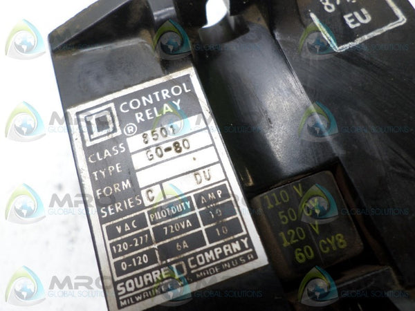 SQUARE D 8501-G0-80 CONTROL RELAY 110/120V UNMP