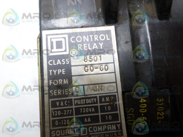 SQUARE D 8501-G0-60 CONTROL RELAY 110/120V UNMP