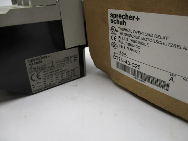 SPRECHER+SCHUH CT7N-43-C25 THERMAL OVERLOAD RELAY 25A NSMP
