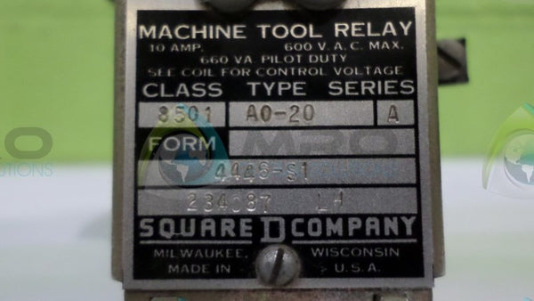 SQUARE D 8501-A0-20 MACHINE TOOL RELAY COIL UNMP