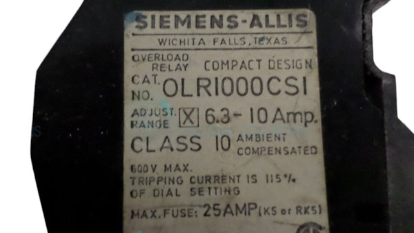 SIEMENS ALLIS OLR1000CS1 OVERLOAD RELAY UNMP