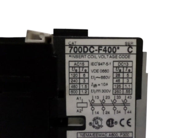 ALLEN BRADLEY 700DC-F400 SER. C CONTROL RELAY UNMP
