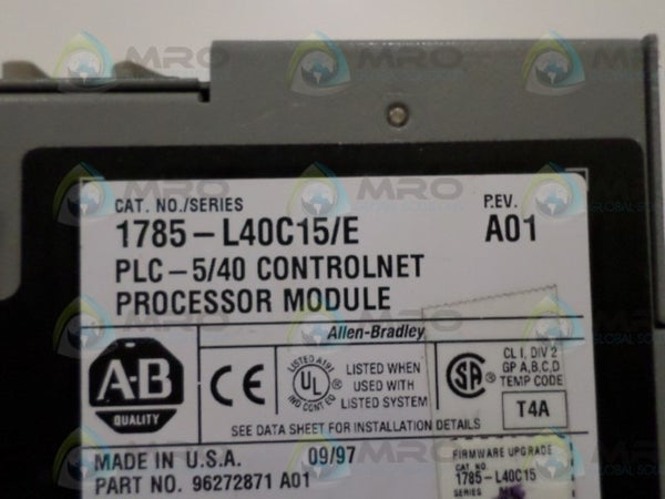 ALLEN BRADLEY 1785-L40C15 SER. E F/W E.2 PROCESSOR MODULE UNMP