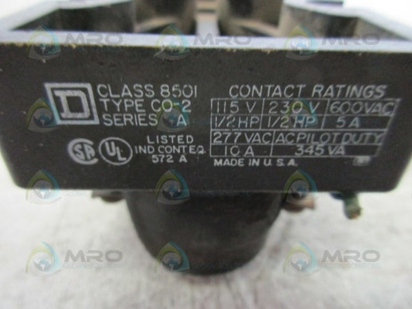SQUARE D 8501-CO-2 CONTROL RELAY UNMP