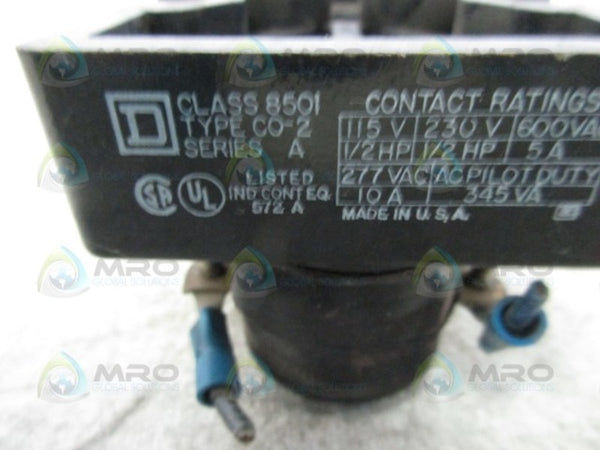 SQUARE D 8501-CO-2 SER. A CONTROL RELAY UNMP