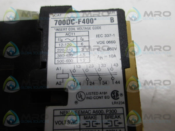 ALLEN BRADLEY 700DC-F400Z12 SER B CONTROL RELAY  UNMP