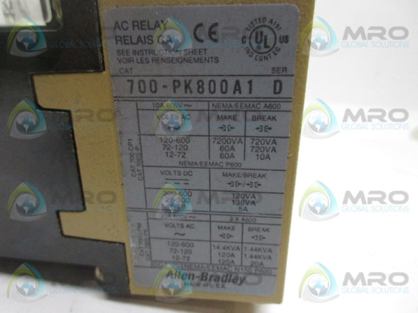 ALLEN BRADLEY 700-PK800A1 SER D AC RELAY  UNMP