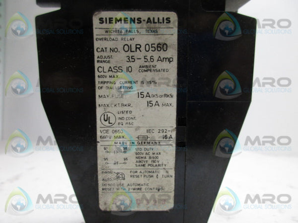 SIEMENS OLR0560 OVERLOAD RELAY 3.5-5.6A (AS PICTURED)  UNMP