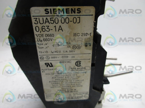 SIEMENS 3UA5000-0J OVERLOAD RELAY 0,63-1A (AS PICTURED)  UNMP