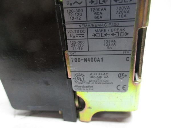 ALLEN BRADLEY 700-N400A1 SER. C CONTROL RELAY 110/120V (AS PICTURED) UNMP