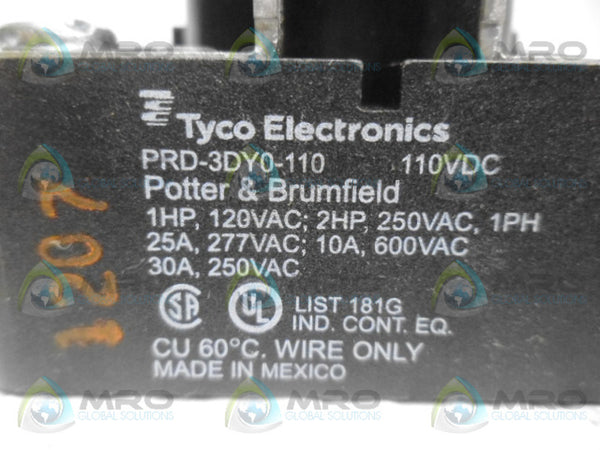 POTTER & BRUMFIELD PRD-3DY0-110 RELAY 110VDC UNMP