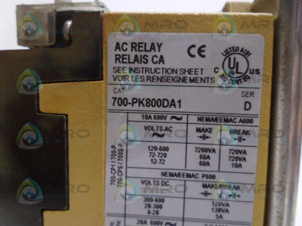 ALLEN BRADLEY 700-PK800DA1 SER. D RELAY UNMP