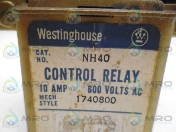 WESTINGHOUSE NH40 CONTROL RELAY 600VOLT  UNMP