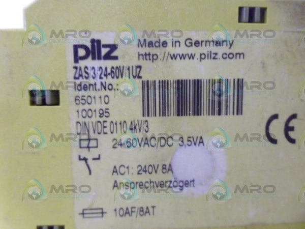 PILZ ZAS/3/24-60V1UZ SAFETY RELAY NSNP