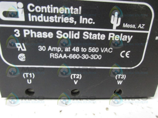 CONTINENTAL INDUSTRIES RSAA-660-30-3DO 3PHASE SOLID STATE RELAY UNMP