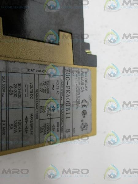 ALLEN BRADLEY 700-PK400B11 SER.B RELAY UNMP