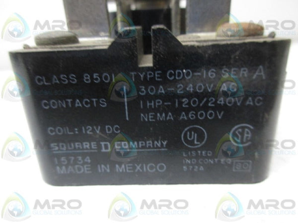 SQUARE D 8501-CD0-16 RELAY 12VDC  UNMP