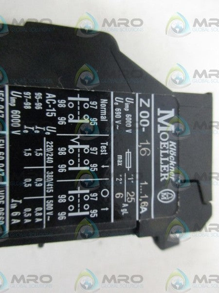 MOELLER Z00-1,6 THRMAL OVERLOAD RELAY NSNP