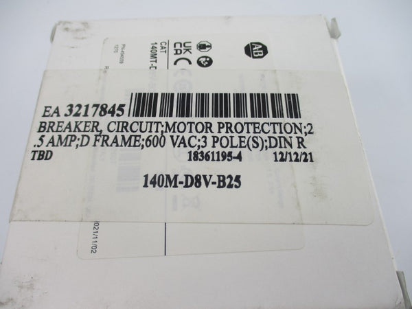 ALLEN BRADLEY 140MT-D9V-B25 SER. A 690V 1.6-2.5A NSMP