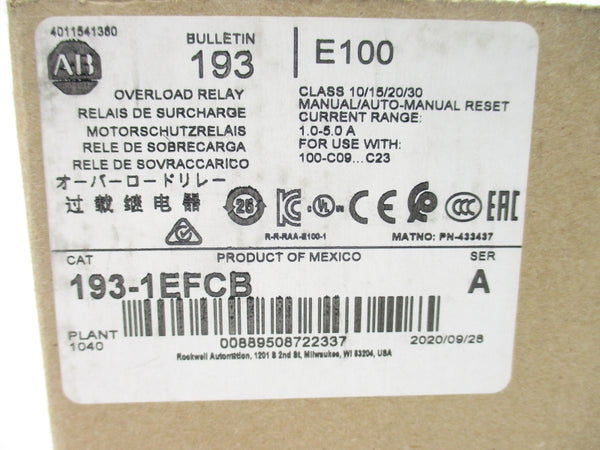 ALLEN BRADLEY 193-1EFCB SER. A 600V 1.0-2.0A (BR/WH) NSMP