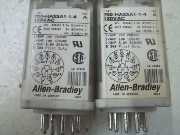 LOT OF 2 ALLEN BRADLEY 700-HA33A1-1-4 SER.A RELAY UNMP
