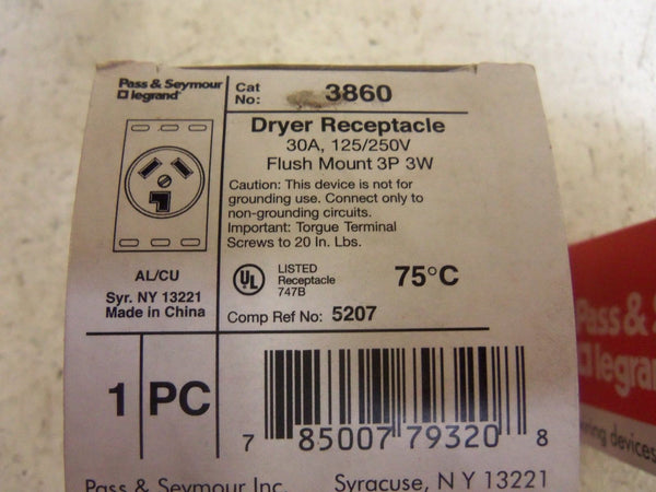 PASS & SEYMOUR 3860 DRYER RECEPTACLE NSMP