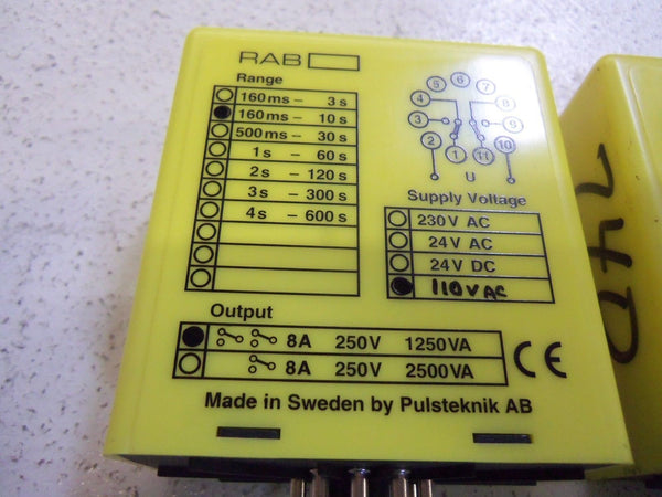 LOT OF 2 PULSTEKNIK RAB 110VAC RELAY DELAY OFF  UNMP