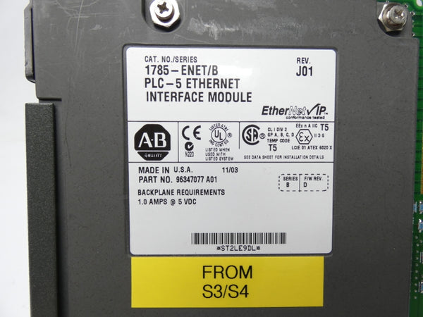 ALLEN BRADLEY 1785-ENET SER. B REV. J01 F/W D 5VDC 1.0A (NO KEY) UNMP