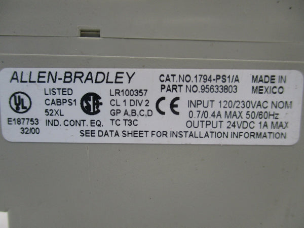 ALLEN BRADLEY 1794-PS1 SER. A 24VDC 1A NSNP