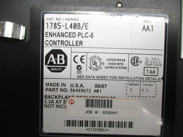 ALLEN BRADLEY 1785-L40B SER.E REV. AA1 5VDC 3.3A UNMP