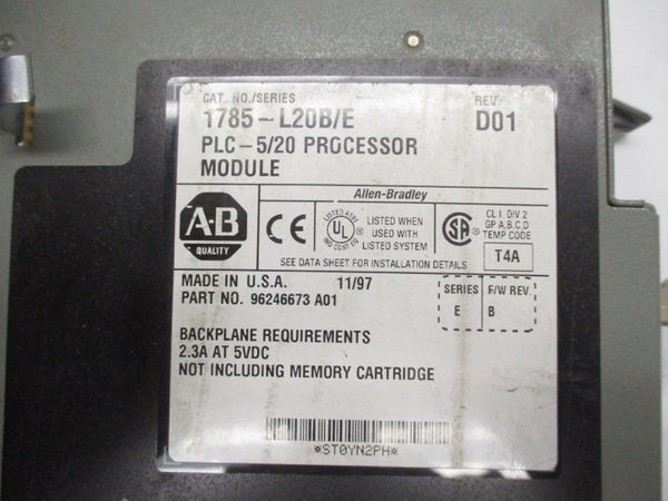 ALLEN BRADLEY 1785-L20B SER. E F/W. B REV. D01 5VDC 2.3A UNMP