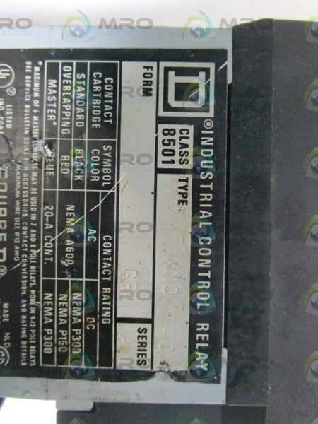 SQUARE D CONTROL RELAY 8501-XM0-40 UNMP