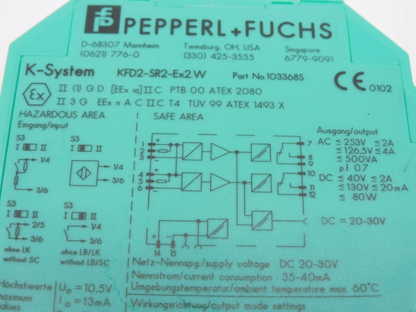 PEPPERL+FUCHS KFD2-SR2-EX2.W 103368S 253V 4A (NO TERMINAL) NSNP