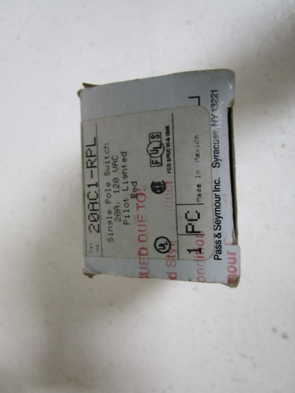 PASS & SEYMOUR SINGLE POLE SWITCH 20AC1-RPL NSMP
