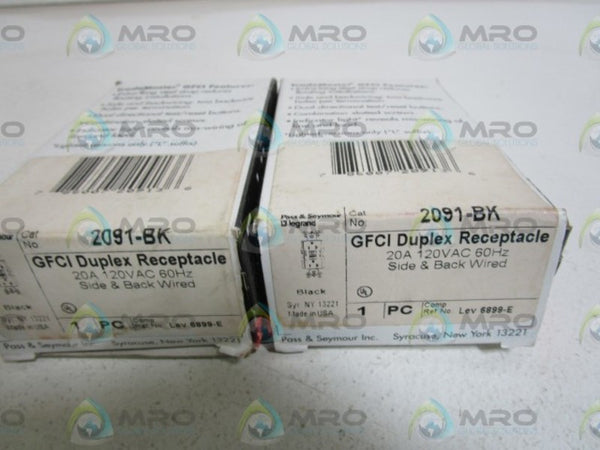 LOT OF 2 PASS & SEYMOUR DUPLEX RECEPTACLE 2091-BK NSMP