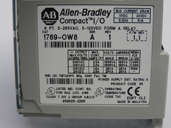 ALLEN BRADLEY 1769-OW8 SER. A F/W 1.1 REV. V 5-265VAC 2.5A NSNP