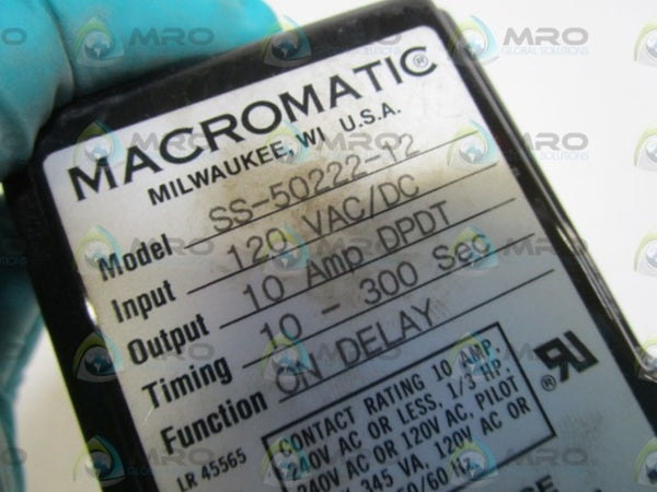 MACROMATIC TIME DELAY RELAY SS-50222-12 UNMP